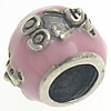 Emaille Thailand Sterling Silber Europa Perlen, Trommel, ohne troll, Rosa, 7.5x10mm, Bohrung:ca. 5mm, verkauft von PC