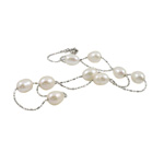 Perlas cultivadas de agua dulce collar, con cadena de latón, Arroz, sarta sola, Blanco, 7-8mm, longitud:17 Inch, Vendido por Sarta