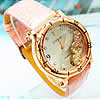 Women Wrist Watch, Leather, with zinc alloy dial, Round, with rhinestone, pink, 40mm, 18mm Approx 8.6 Inch 