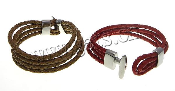 Bracelets de cuir de vachette, cuir de peau de vache, acier inoxydable 316 fermoir, longueur différente pour le choix & 4 brins, plus de couleurs à choisir, 4mm, Vendu par brin