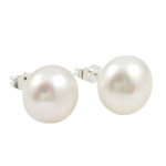 Freshwater Pearl Stud Earring, brass post pin, Dome, white, 10-11mm 