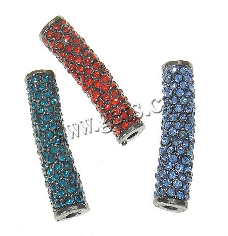 Rhinestone Zinc Alloy Beads, Tube, plated, more colors for choice, 38-39x8-9mm, Hole:Approx 3.5mm, Sold By PC