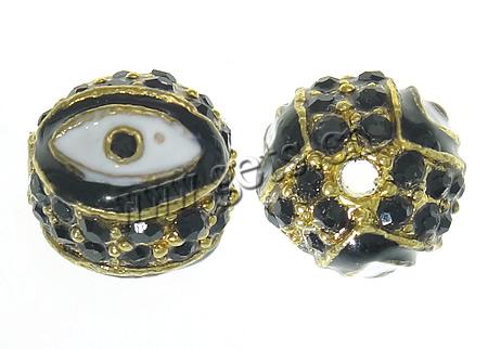 Zinc Alloy Evil Eye Beads, Rhinestone, Round, plated, evil eye pattern & Customized & enamel, more colors for choice, 12mm, Hole:Approx 2mm, Sold By PC