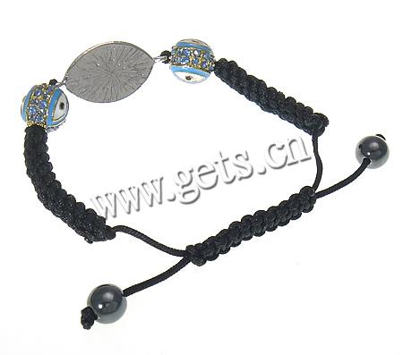 Zinc Alloy Woven Ball Bracelets, with Wax Cord & Hematite, handmade, enamel & with rhinestone, more colors for choice, 16x34mm, 12mm, 8mm, Length:Approx 6-10 Inch, Sold By Strand