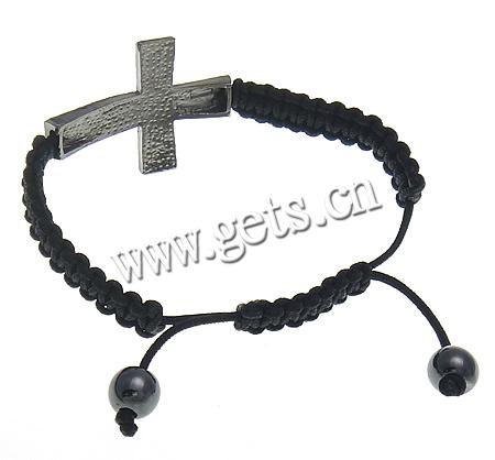 Bracelets de Woven Ball En alliage de zinc, avec corde en nylon & Hématite, croix, fait à la main, avec strass, plus de couleurs à choisir, 27x39mm, 8mm, Longueur:Environ 6-9 pouce, Vendu par brin