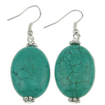 Turquoise Drop Earring, Synthetic Turquoise, Flat Oval, green, 20mm .5 Inch 