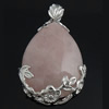 Pendentifs quartz naturel, laiton, avec quartz rose, larme, Placage de couleur platine Environ Vendu par PC