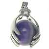 Natural Quartz Pendants, Brass, with Amethyst, Hand, platinum color plated, February Birthstone Approx 