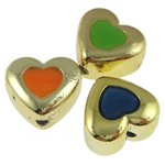 Schmelz Acryl Perlen, Herz, vergoldet, Emaille, gemischte Farben, 18x15x11mm, Bohrung:ca. 2.5mm, 500PCs/Tasche, verkauft von Tasche
