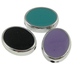Schmelz Acryl Perlen, oval, versilbert, Emaille, gemischte Farben, 16x20x6mm, Bohrung:ca. 2mm, 500PCs/Tasche, verkauft von Tasche