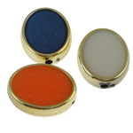 Schmelz Acryl Perlen, oval, vergoldet, Emaille, gemischte Farben, 16x20x6mm, Bohrung:ca. 2mm, 500PCs/Tasche, verkauft von Tasche