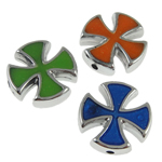 Enamel Acrylic Beads, Cross, real silver plated, mixed colors Approx 2mm 