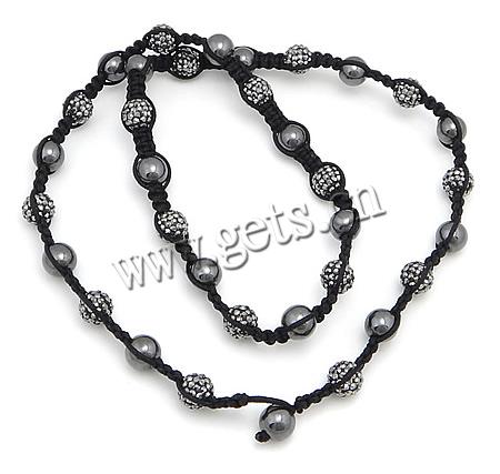Fashion Woven Ball Necklace, Wax Cord, with Rhinestone Clay Pave Bead & Hematite, handmade, with 45 pcs rhinestone, Length:Approx 26-27 Inch, Sold By Strand