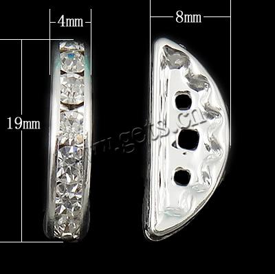 Half Round Bridge Rhinestone Spacer, Brass, Moon, plated, 3-strand & with Mideast rhinestone, more colors for choice, 19x8x4mm, Hole:Approx 1-2mm, 500PCs/Bag, Sold By Bag