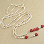 Freshwater Pearl Necklace, with Natural Coral, single-strand, 8-9mm Inch 