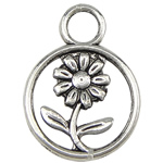 Zinc Alloy Flat Round Pendants, plated, with flower pattern nickel, lead & cadmium free Approx 4mm 