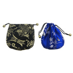 Satin Jewelry Pouches Bags, Rectangle, with flower pattern, mixed colors 