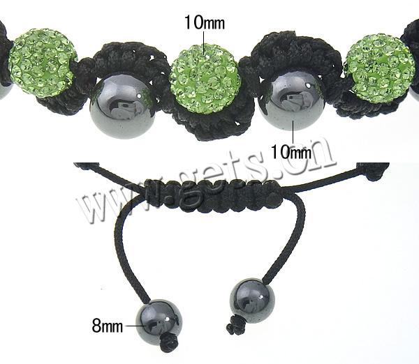 Bracelets de Woven Ball à stras , strass, avec corde en nylon & Hématite, fait à la main, Longueur:Environ 6-10 pouce, Vendu par brin