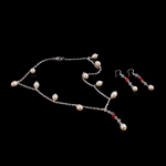 Natural Freshwater Pearl Jewelry Sets, earring & necklace, with Crystal, light pink, 4mm,7-8mm .5 Inch 