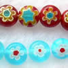 Glass Chevron Beads, Flat Round, with flower pattern 8mm Inch 