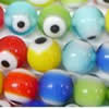 Perles de Murano Evil Eye, chalumeau, Rond, motif de mauvais œil, couleurs mélangées, 6mm pouce, Vendu par brin