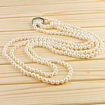 Natural Freshwater Pearl Long Necklace, brass necklace shortener, Round, single-strand, white, 7-8mm Inch 