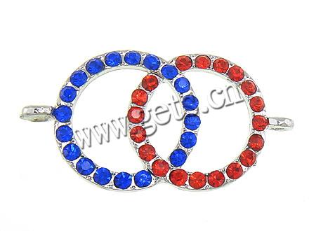 Rhinestone Zinc Alloy Connector, plated, Customized & with rhinestone & 1/1 loop, more colors for choice, 22x33x3.5mm, Hole:Approx 2mm, Sold By PC