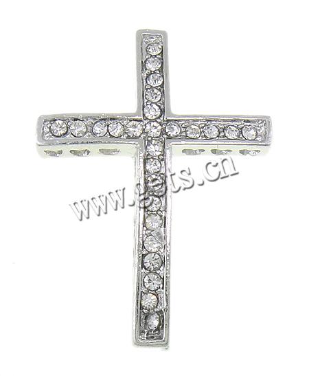 Rhinestone Zinc Alloy Connector, Cross, plated, Customized & with rhinestone, mixed colors, 25x35x4.5mm, Hole:Approx 1.2mm, Sold By PC
