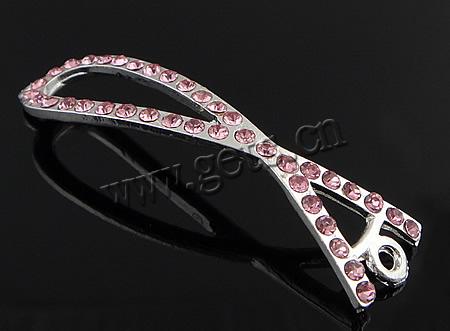 Rhinestone Zinc Alloy Connector, Chinese Knot, plated, Customized & with rhinestone & 1/1 loop, more colors for choice, 11x48x2.5mm, Hole:Approx 2mm, Sold By PC