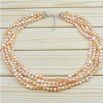 Freshwater Pearl Necklace, zinc alloy lobster clasp, Button, natural , pink, 6-7mm .5 Inch 