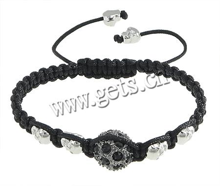 Zinc Alloy Woven Ball Bracelets, with Wax Cord, handmade, with rhinestone, more colors for choice, 7x7.5x6mm, 12mm, Length:Approx 3-5 Inch, Sold By Strand