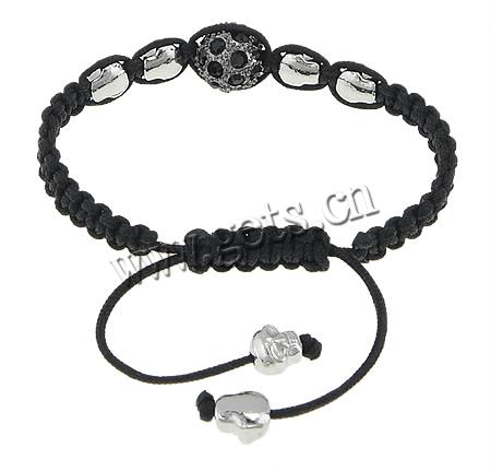 Zinc Alloy Woven Ball Bracelets, with Wax Cord, handmade, with rhinestone, more colors for choice, 7x7.5x6mm, 12mm, Length:Approx 3-5 Inch, Sold By Strand