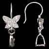 Sterling Silver Earring Drop Component, 925 Sterling Silver, Butterfly, plated, with cubic zirconia 0.6mm 