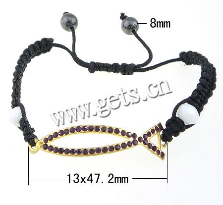 Bracelets de Woven Ball En alliage de zinc, avec corde en nylon & hématite magnétique & cristal, poisson, fait à la main, avec strass, 13x47.2mm, 8mm, Longueur:Environ 7-12 pouce, Vendu par brin