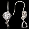 Sterling Silver Earring Drop Component, 925 Sterling Silver, plated, with cubic zirconia 0.7mm, 0.6mm 