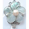 Shell Box Clasp, Zinc Alloy, with Shell & Freshwater Pearl, Flower, platinum color plated , 20mm 