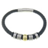 Cowhide Bracelets, with Stainless Steel, plated, black    6mm Approx 8.5 Inch 