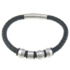 Men Bracelet, PU Leather, with Silicone & Stainless Steel, woven, black, cadmium free   6mm Approx 8.5 Inch 