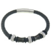 Cowhide Bracelets, with Silicone & Stainless Steel, plated, black   6mm Approx 8.5 Inch 