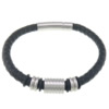 Men Bracelet, PU Leather, with Silicone & Stainless Steel, black, cadmium free   6mm Approx 8.5 Inch 