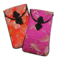 Mobile Phone Pouch, Silk, Rectangle, with flower pattern, mixed colors [