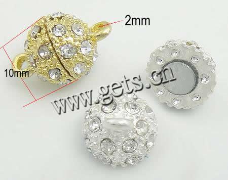 Zinc Alloy Magnetic Clasp, Round, plated, plating thickness more than 3μm & with Mideast rhinestone, more colors for choice, nickel free, 10mm, Hole:Approx 2mm, Sold By PC