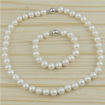 Natural Freshwater Pearl Jewelry Sets, bracelet & necklace, white, 10-11mm .5 Inch, 7.5 Inch 