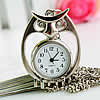 Ожереловые наручные часы, цинковый сплав, с Стеклянный, Сова, Платиновое покрытие платиновым цвет, твист овал 19mm, длина:Приблизительно 31 дюймовый, продается Strand