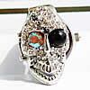 Watch Finger Ring, Zinc Alloy, with Glass Seed Beads & Glass, Skull, platinum color plated, with rhinestone 12mm 