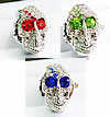 Watch Finger Ring, Zinc Alloy, with Glass, Skull, platinum color plated, with rhinestone 12mm 