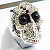 Watch Finger Ring, Zinc Alloy, with Glass Seed Beads & Glass, Skull, platinum color plated, with rhinestone 12mm 