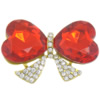 Rhinestone Zinc Alloy Ornaments, with Glass, Bowknot, gold color plated, flat back & faceted & with rhinestone, red 