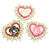Rhinestone Zinc Alloy Ornaments, with Crystal, Heart, gold color plated, with flower pattern & flat back & with rhinestone 