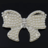 Rhinestone Zinc Alloy Ornaments, with Glass Pearl, Bowknot, platinum color plated, flat back & with rhinestone, white 